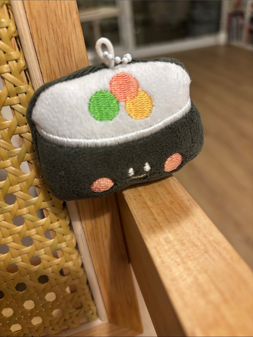 Kawaii Sushi Plush Keychain - Black & White with Pastel Embroidery